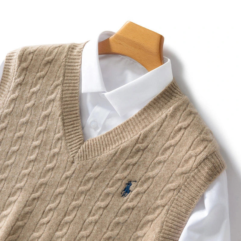 Cable-Knit Cotton Sweater Vest - Beige