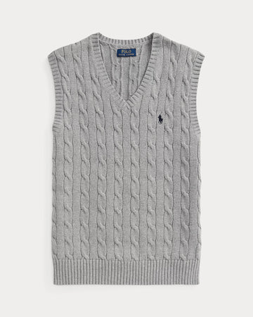 Cable-Knit Cotton Sweater Vest - Grey Heather