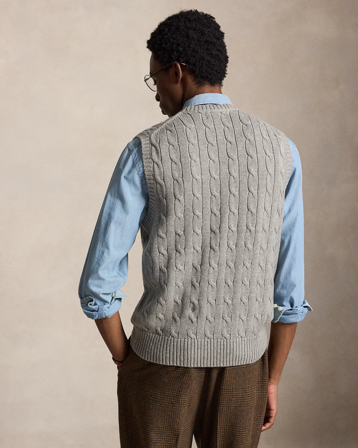 Cable-Knit Cotton Sweater Vest - Grey Heather