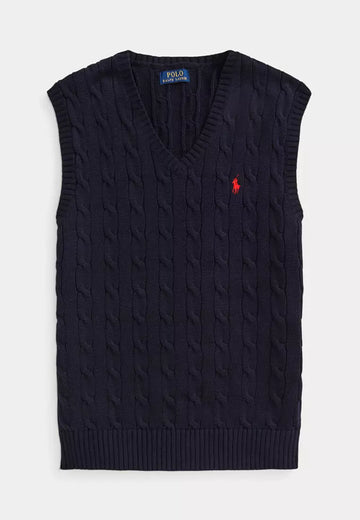 Cable-Knit Cotton Sweater Vest - Navy
