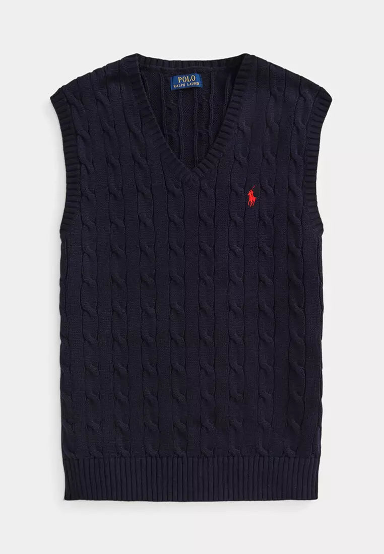 Cable-Knit Cotton Sweater Vest - Navy