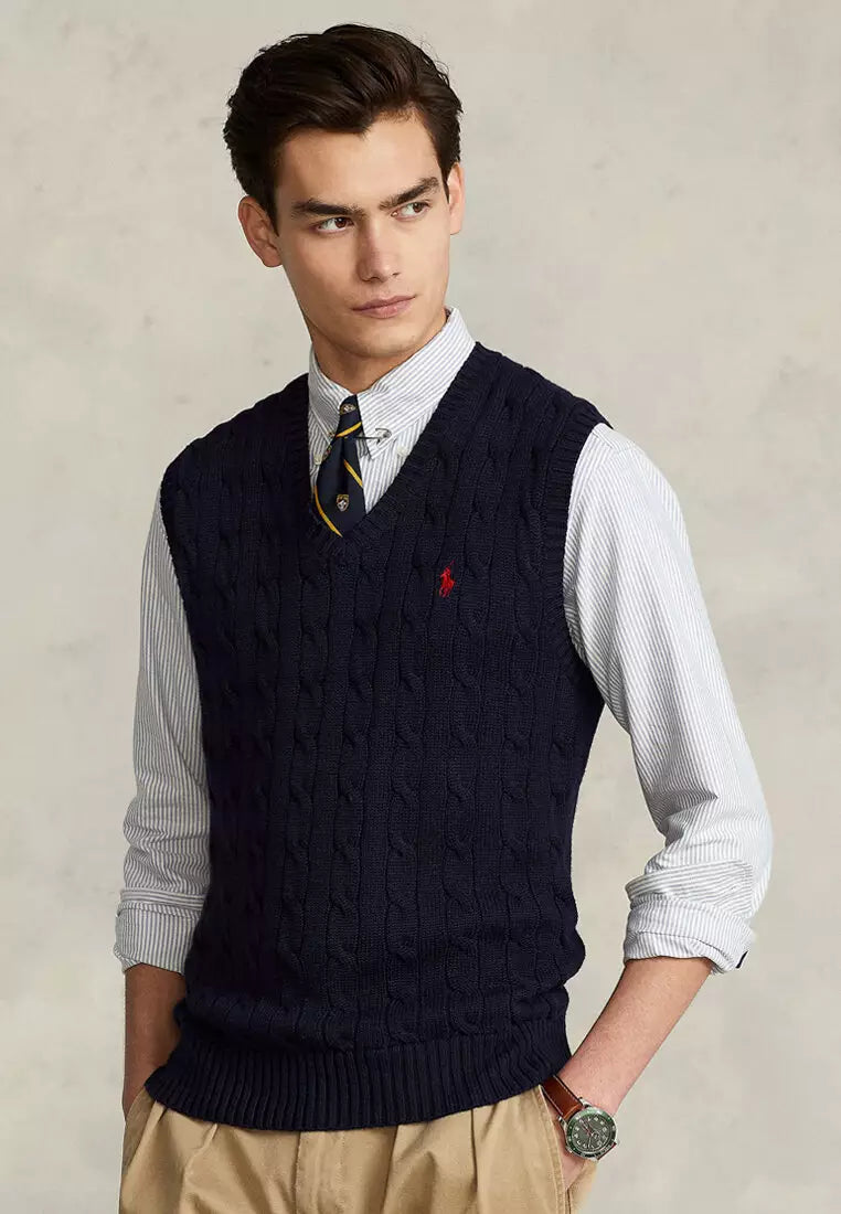 Cable-Knit Cotton Sweater Vest - Navy
