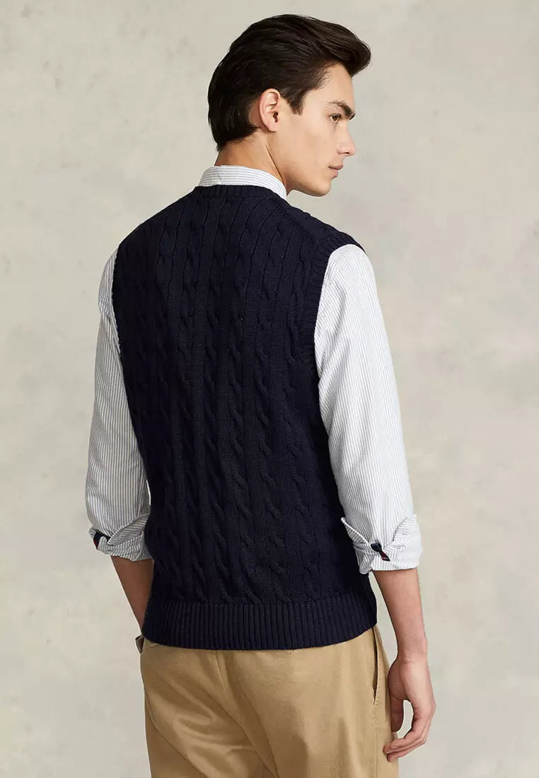 Cable-Knit Cotton Sweater Vest - Navy