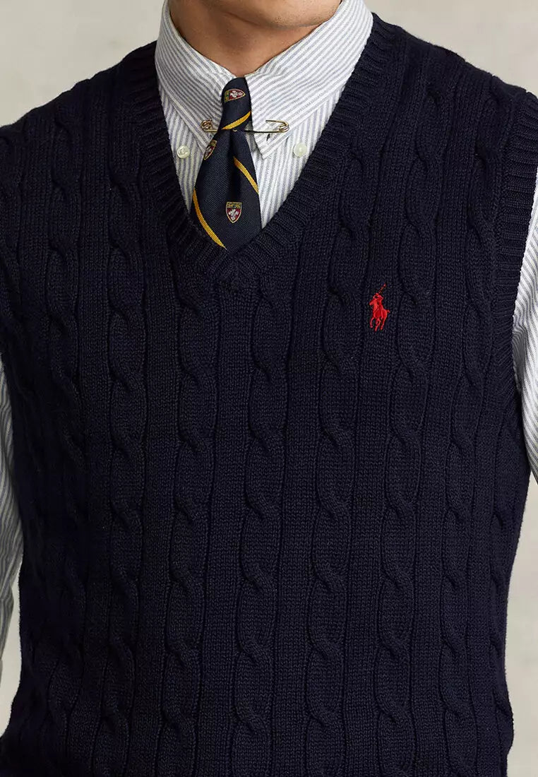 Cable-Knit Cotton Sweater Vest - Navy