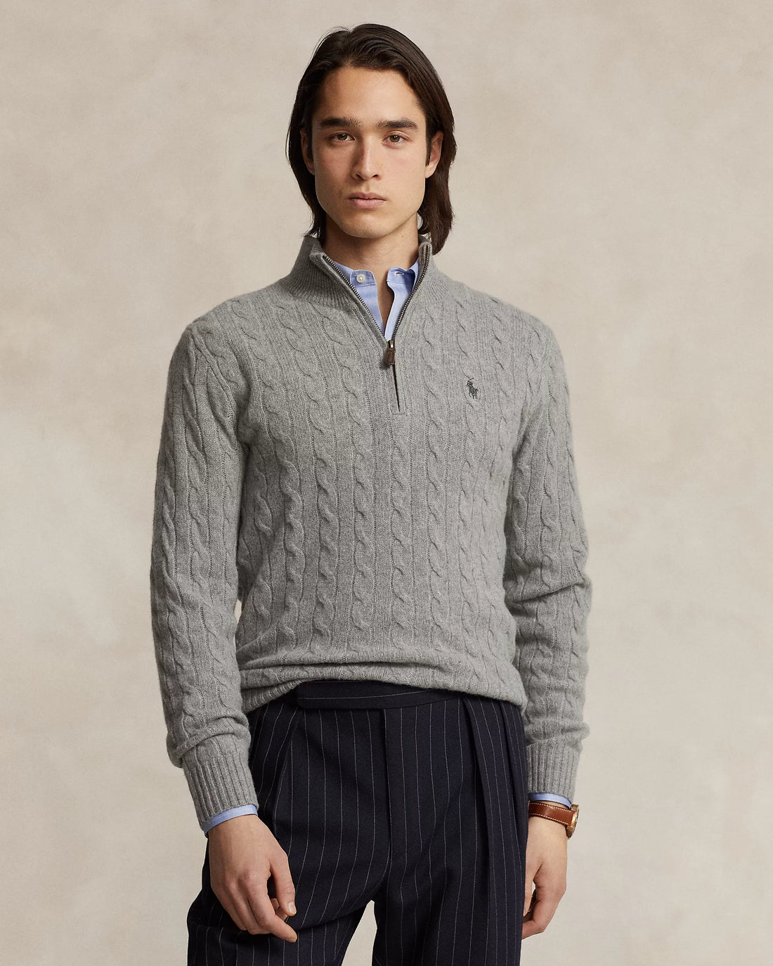 Cable-Knit Quarter-Zip Jumper - Grey Heather
