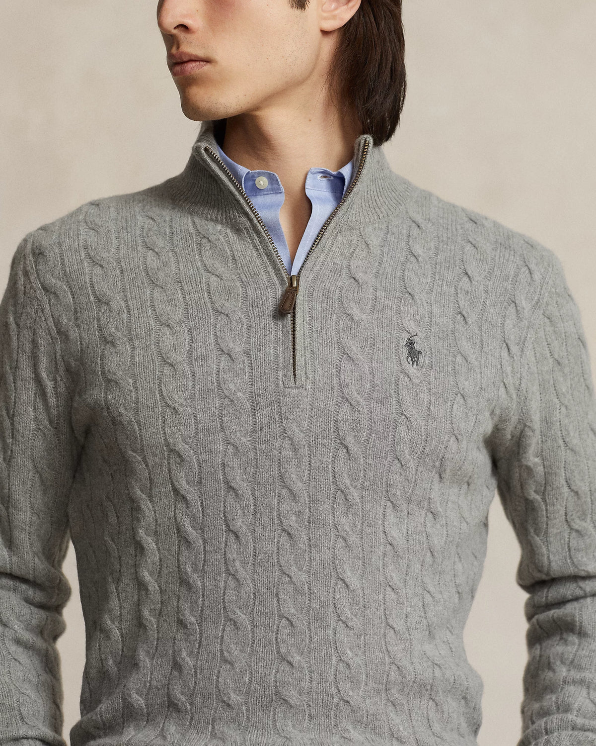 Cable-Knit Quarter-Zip Jumper - Grey Heather