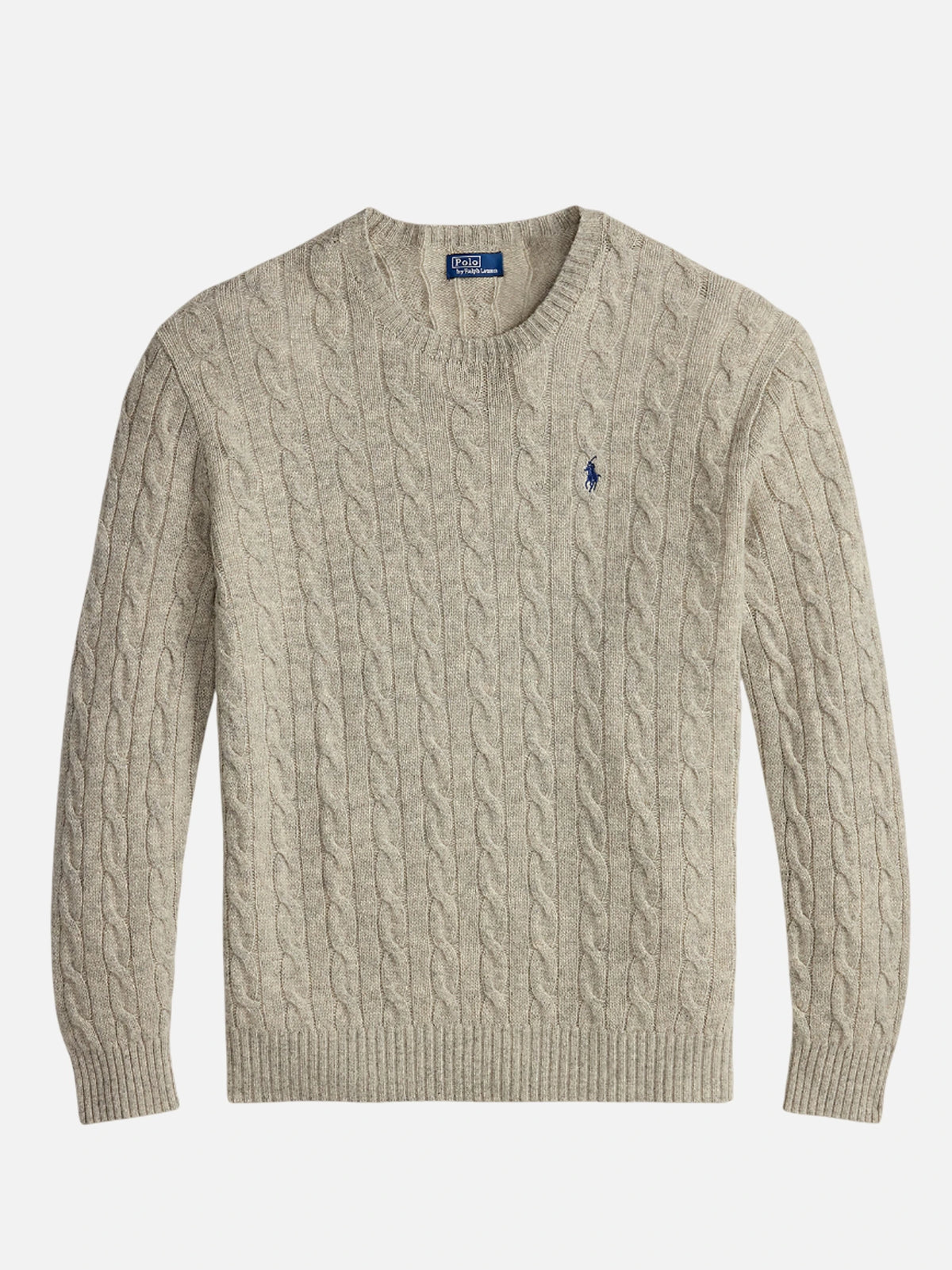Cable Knit Cotton Crew Neck Sweatshirt - Beige