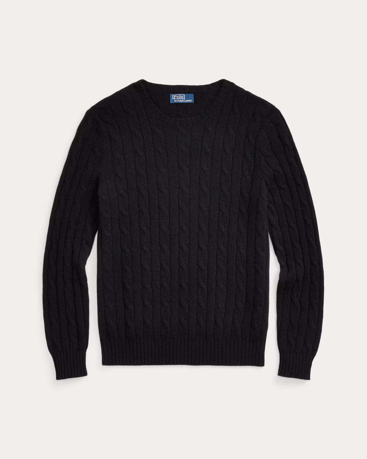 Cable Knit Cotton Crew Neck Sweatshirt - Black