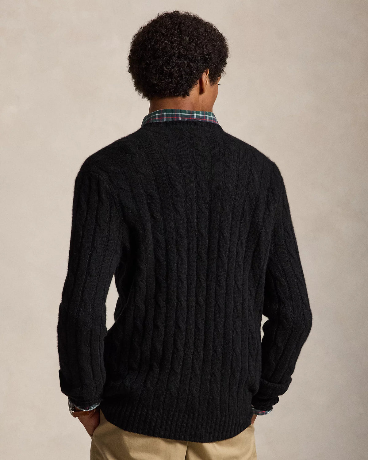 Cable Knit Cotton Crew Neck Sweatshirt - Black