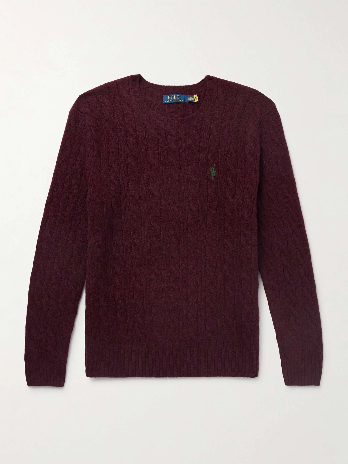 Cable Knit Cotton Crew Neck Sweatshirt - Burgundy