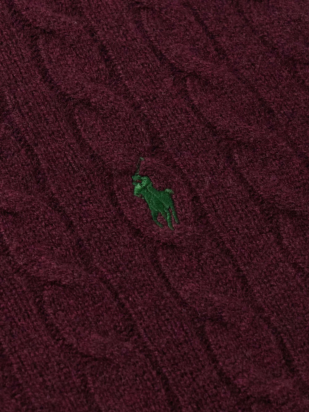 Cable Knit Cotton Crew Neck Sweatshirt - Burgundy