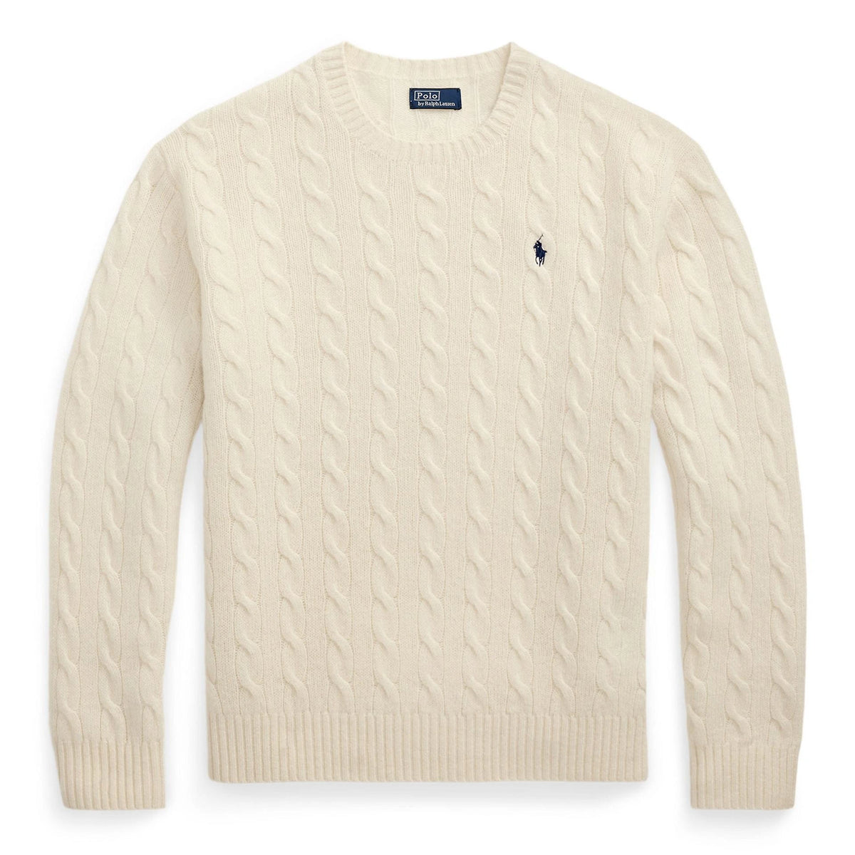 Cable Knit Cotton Crew Neck Sweatshirt - Cream