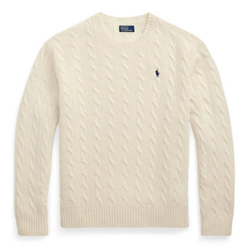 Cable Knit Cotton Crew Neck Sweatshirt - Cream