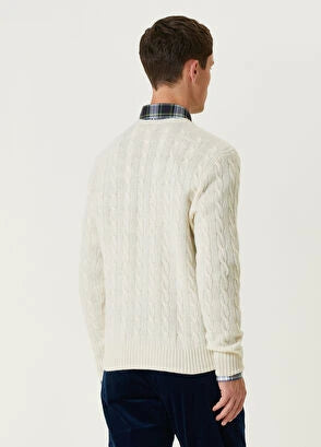 Cable Knit Cotton Crew Neck Sweatshirt - Cream