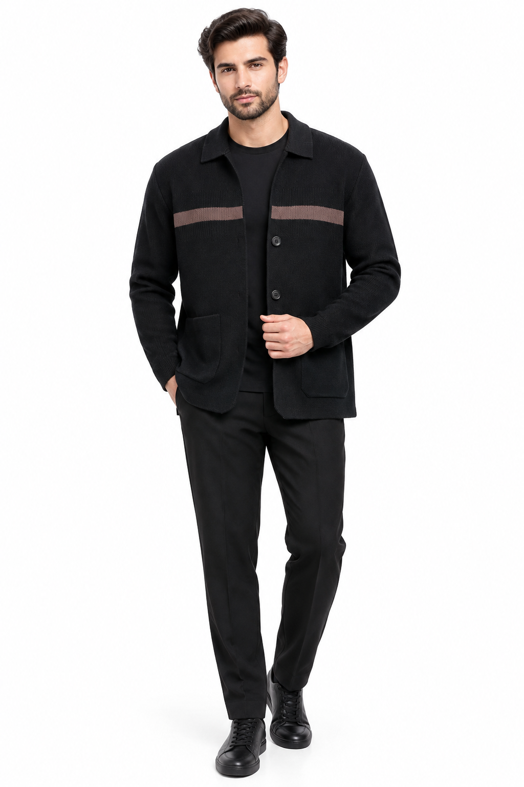 Single Stripe Collar Sweater - Black