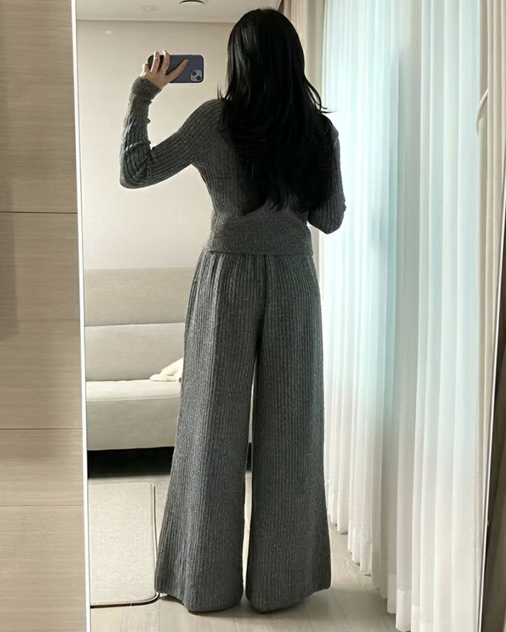 Premium Wool V Neck Co-Ord Set - Grey