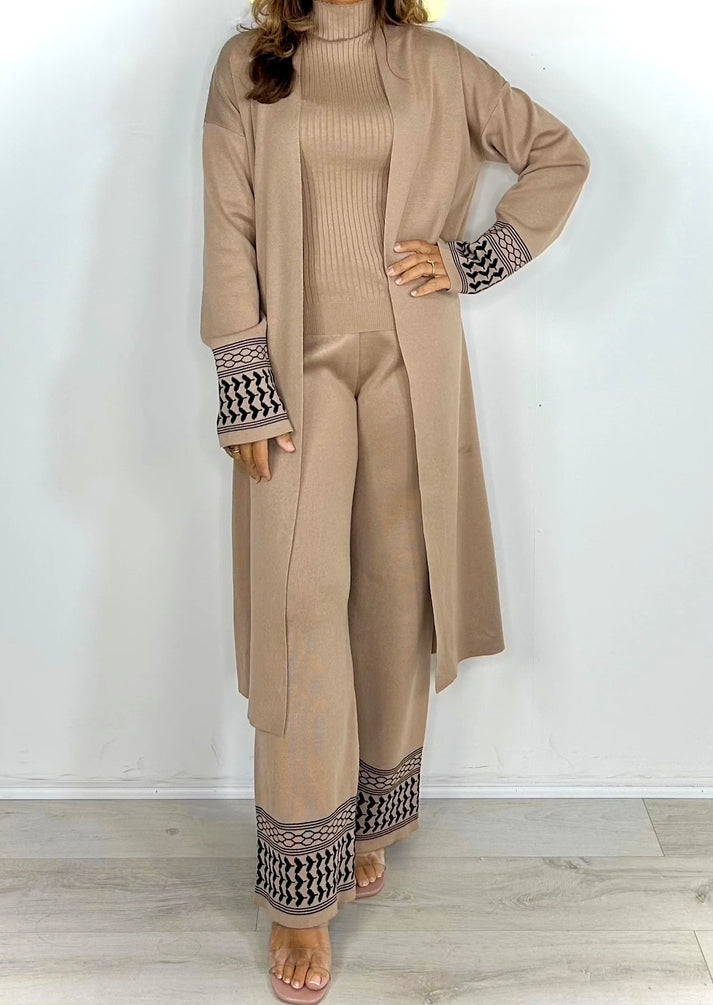 Modest 3-piece knit set - Beige