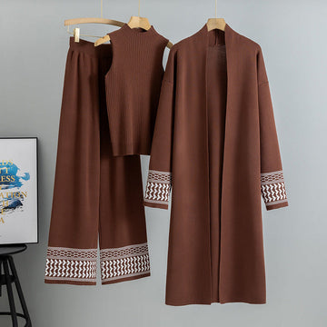 Modest 3-piece knit set - Brown