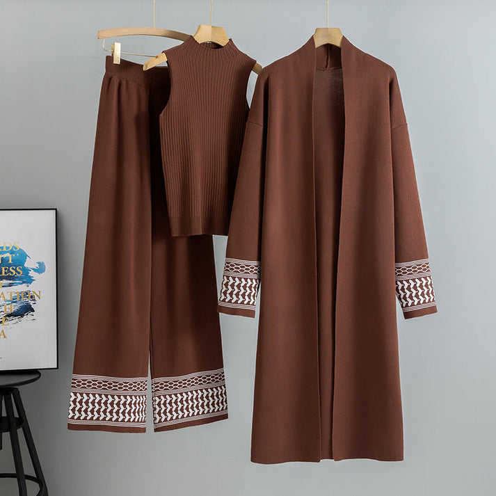 Modest 3-piece knit set - Brown