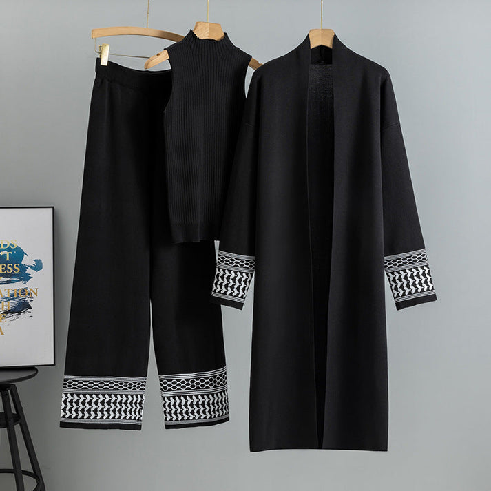 Modest 3-piece knit set - Black