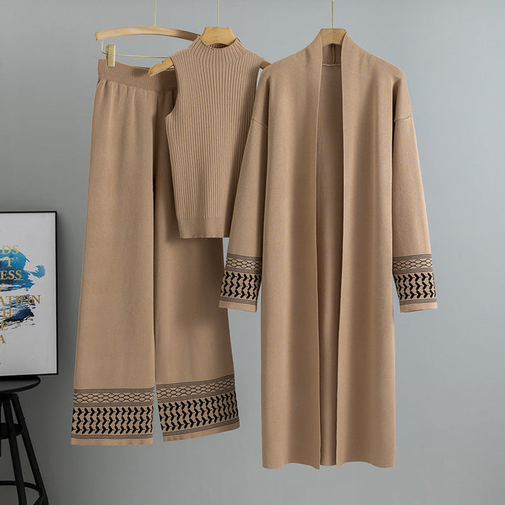 Modest 3-piece knit set - Beige