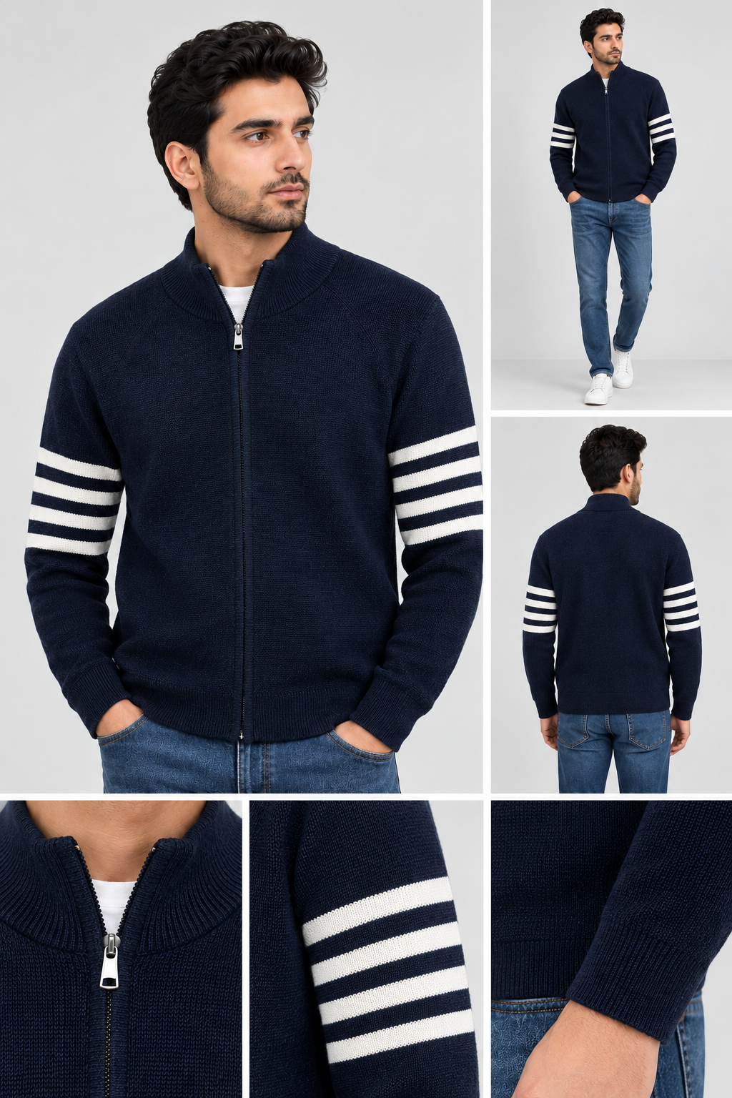 Triple Stripes Knitted Sweater - Navy
