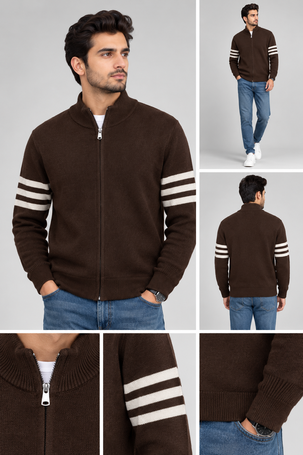 Triple Stripes Knitted Sweater - Brown