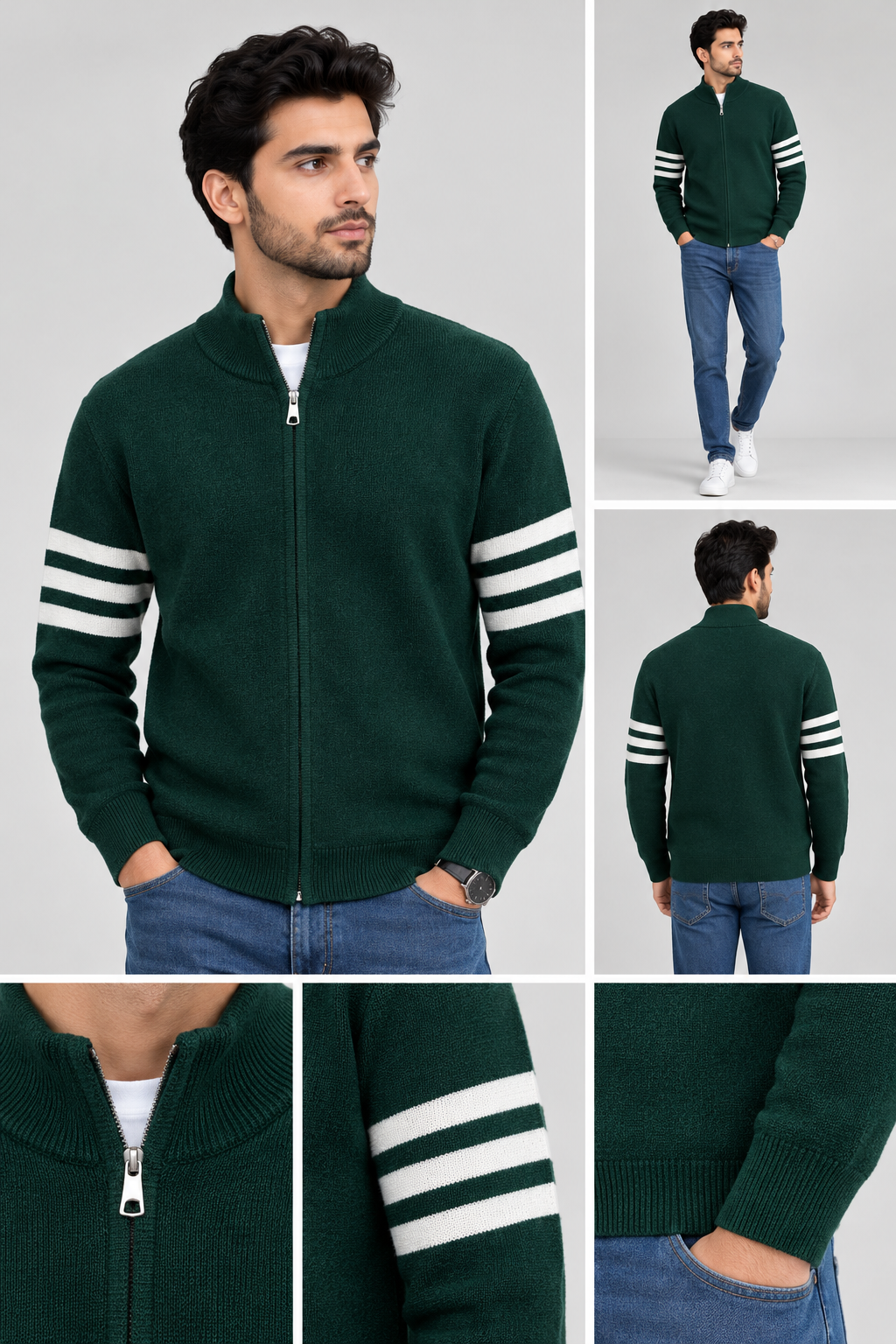 Triple Stripes Knitted Sweater - Green
