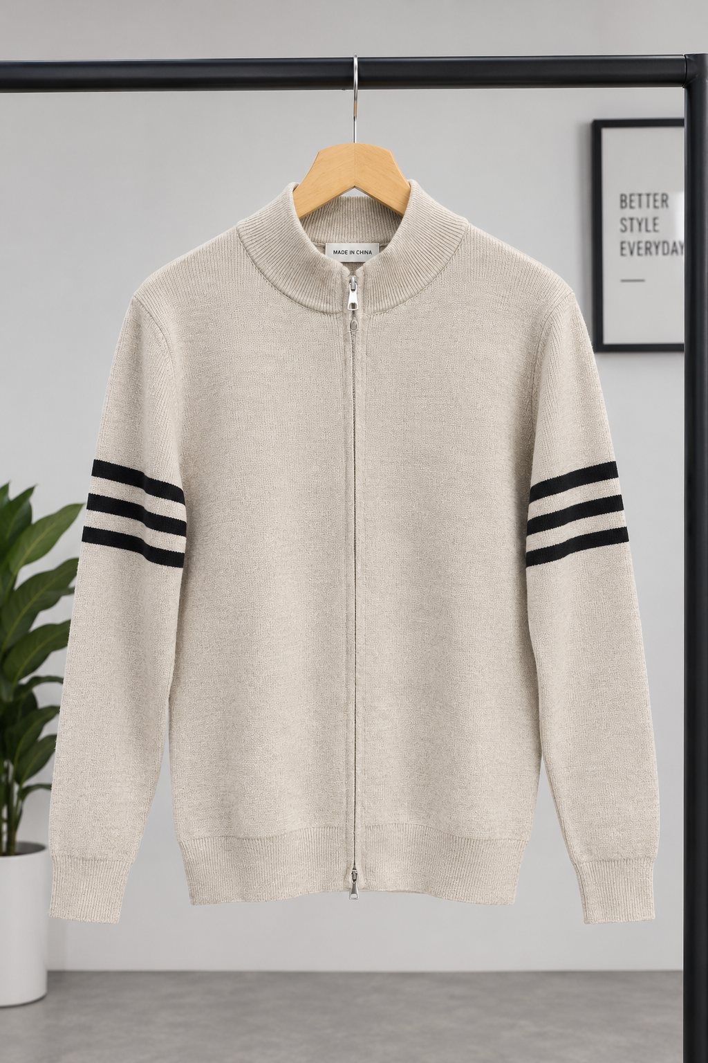 Triple Stripes Knitted Sweater - Beige