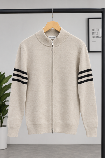 Triple Stripes Knitted Sweater - Beige