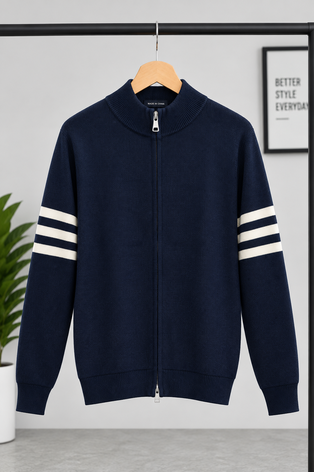 Triple Stripes Knitted Sweater - Navy