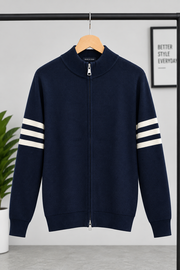 Triple Stripes Knitted Sweater - Navy