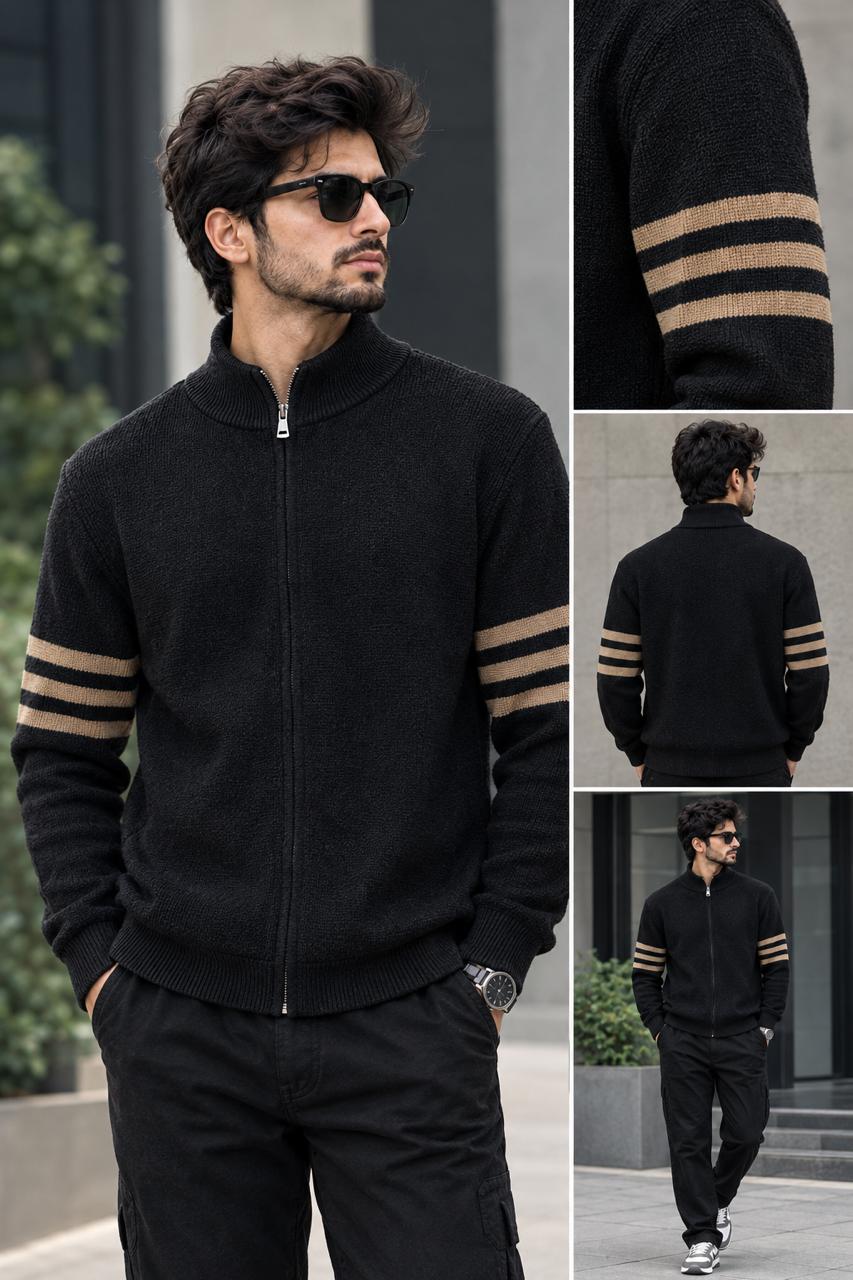 Triple Stripes Knitted Sweater - Black