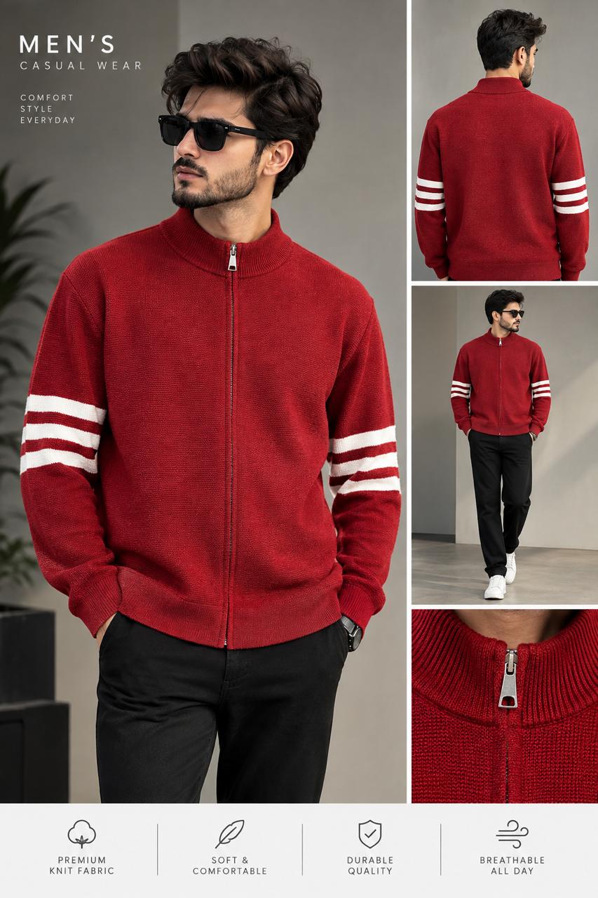 Triple Stripes Knitted Sweater - Red
