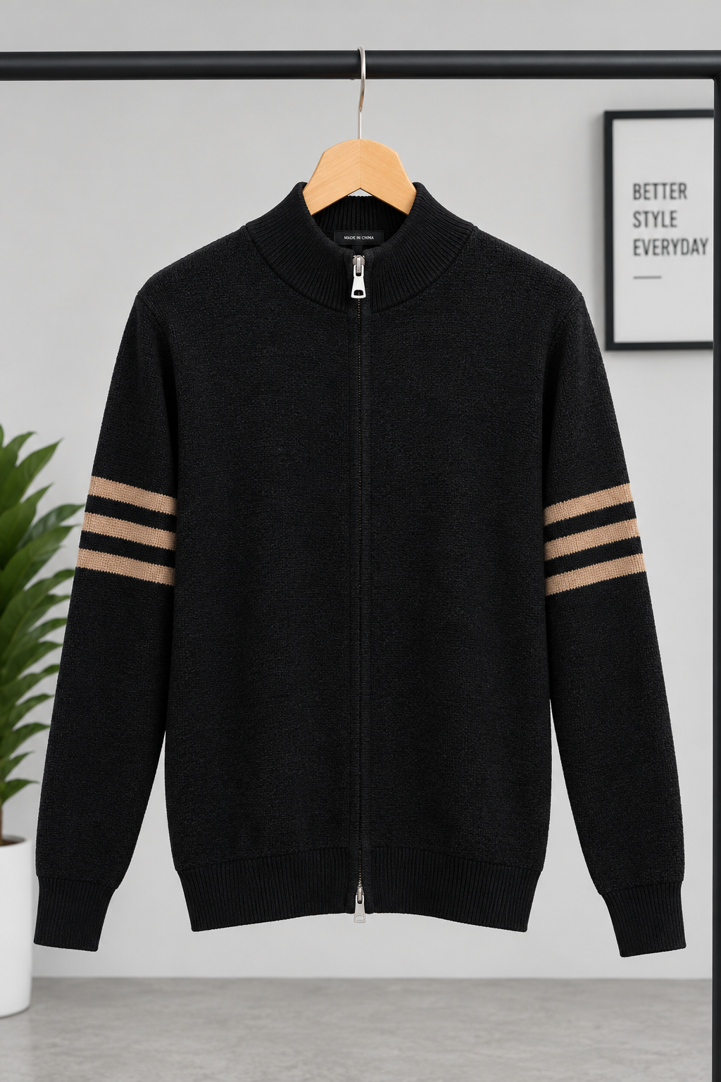 Triple Stripes Knitted Sweater - Black