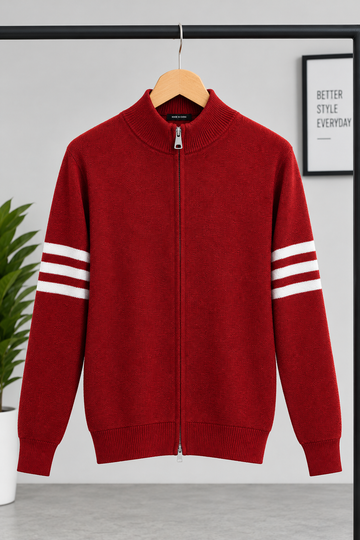 Triple Stripes Knitted Sweater - Red
