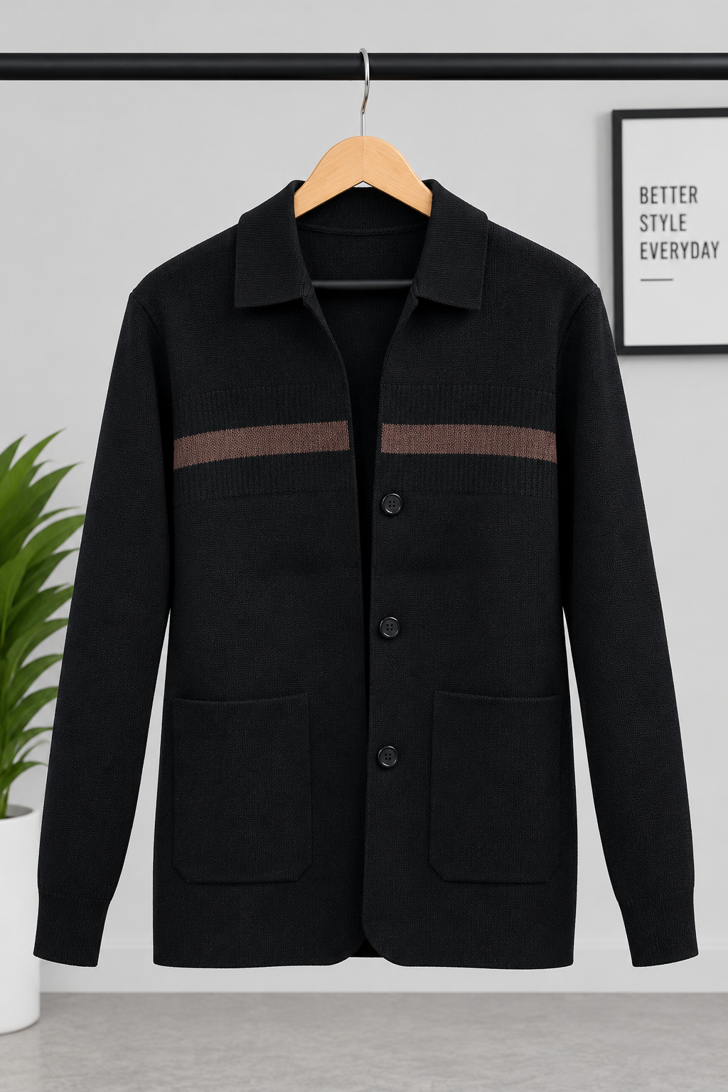 Single Stripe Collar Sweater - Black