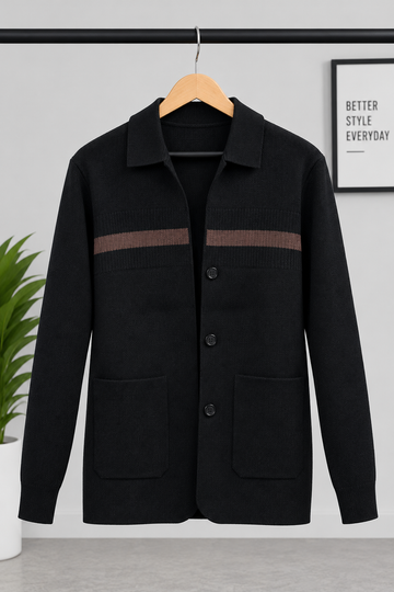 Single Stripe Collar Sweater - Black