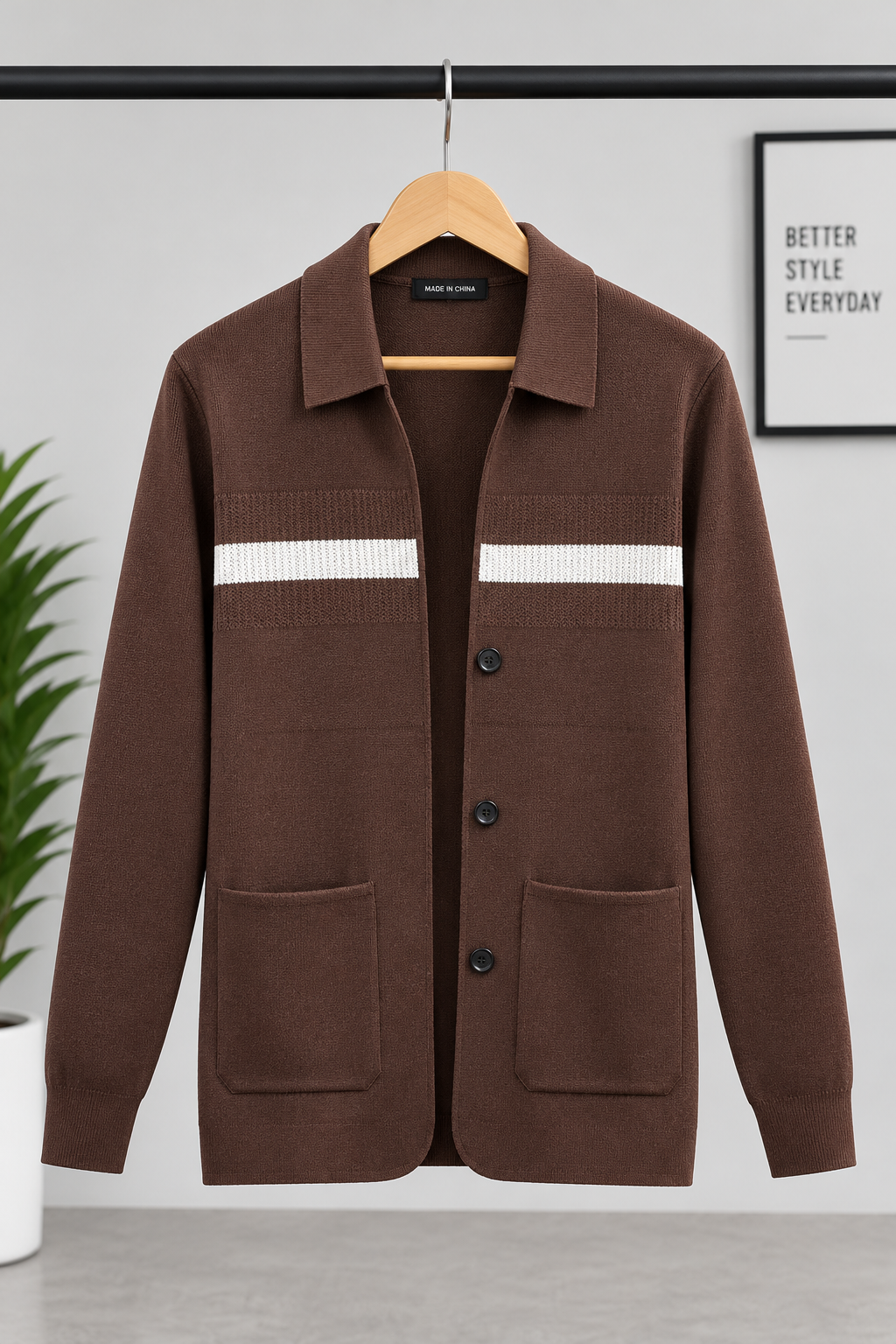 Single Stripe Collar Sweater - Brown
