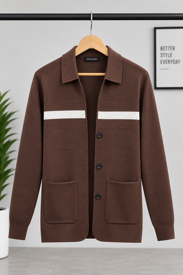 Single Stripe Collar Sweater - Brown