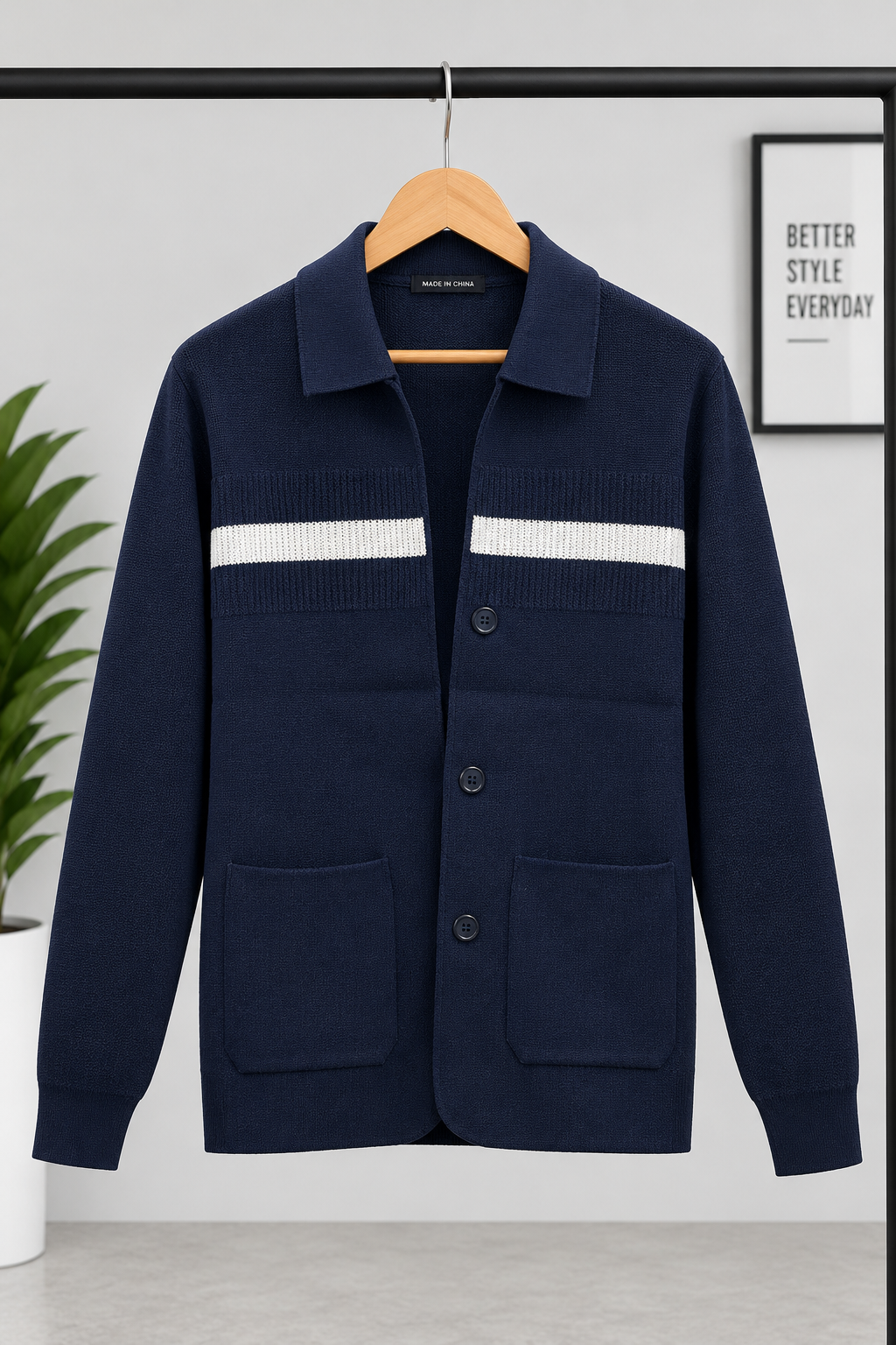 Single Stripe Collar Sweater - Blue