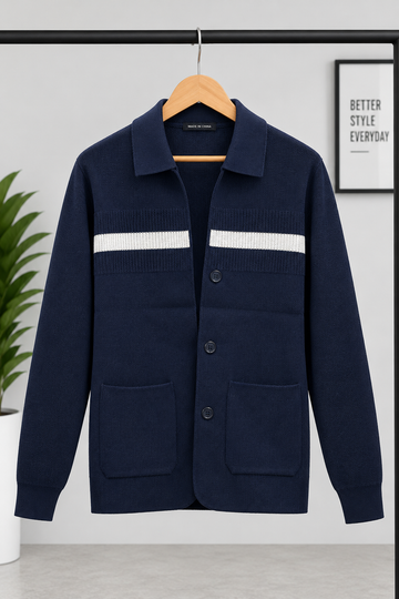 Single Stripe Collar Sweater - Blue