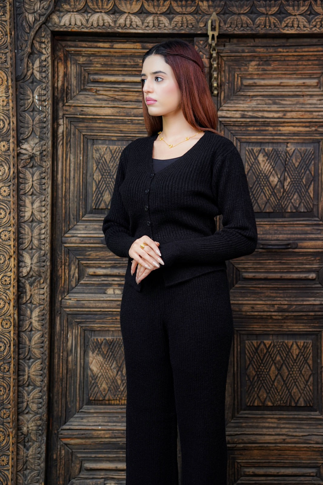 Premium Luxury Knitted Suit For Ladies - Black