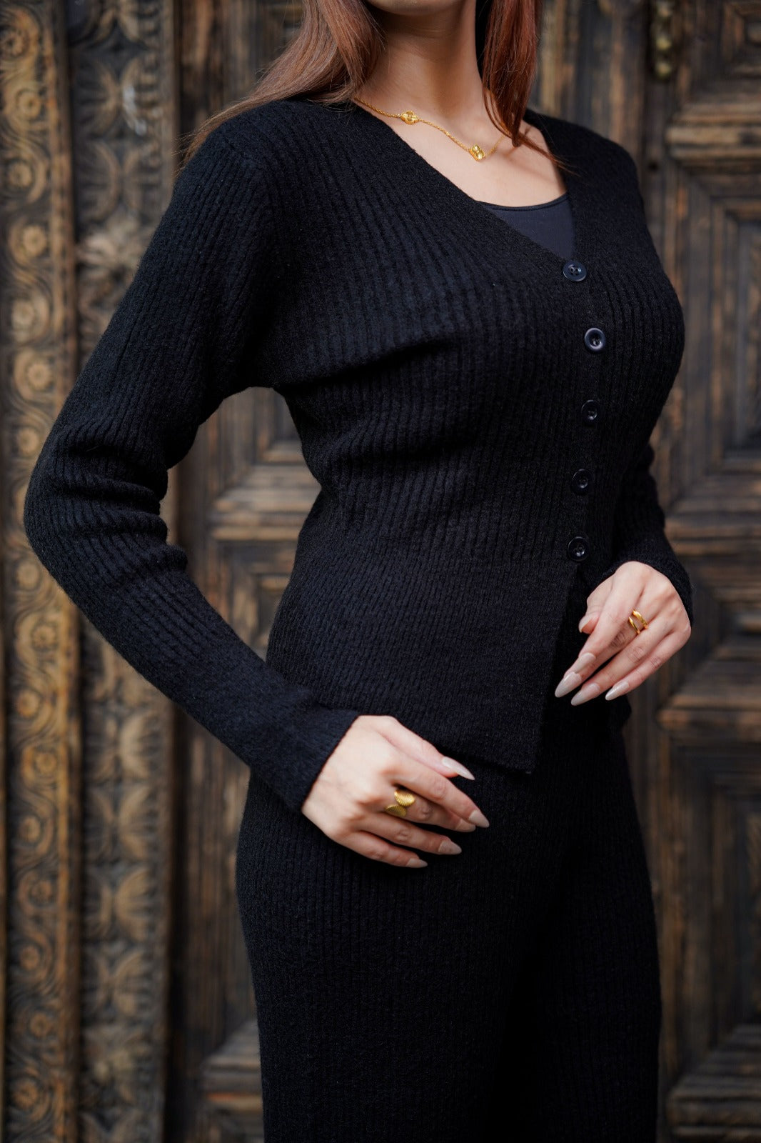 Premium Luxury Knitted Suit For Ladies - Black