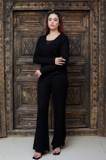 Premium Luxury Knitted Suit For Ladies - Black