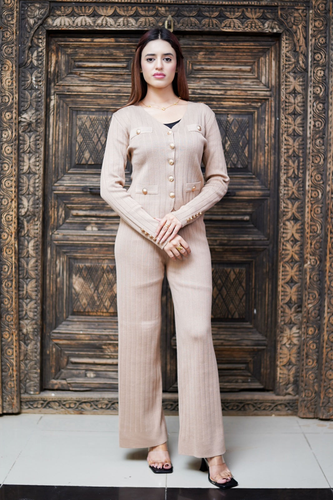 Premium Luxury Knitted Suit For Ladies - Beige