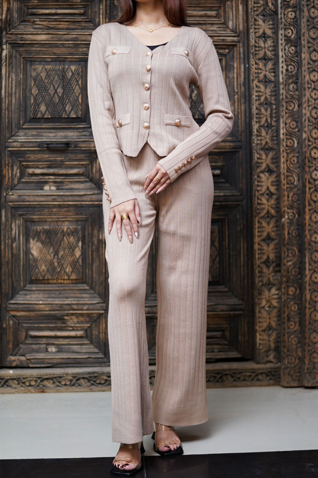 Premium Luxury Knitted Suit For Ladies - Beige