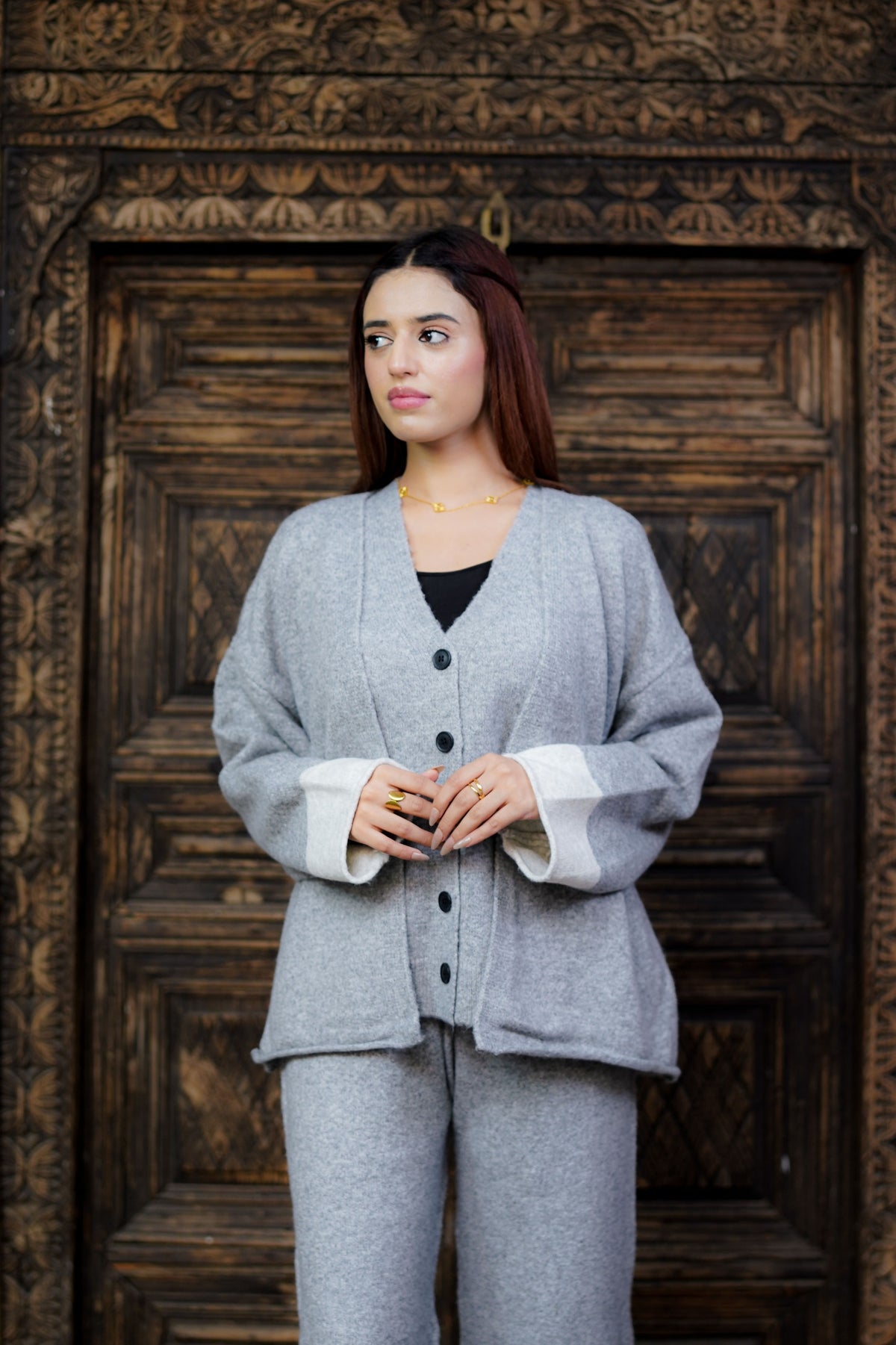 Winter Warmth Soft Knit Two-Piece - Light Grey