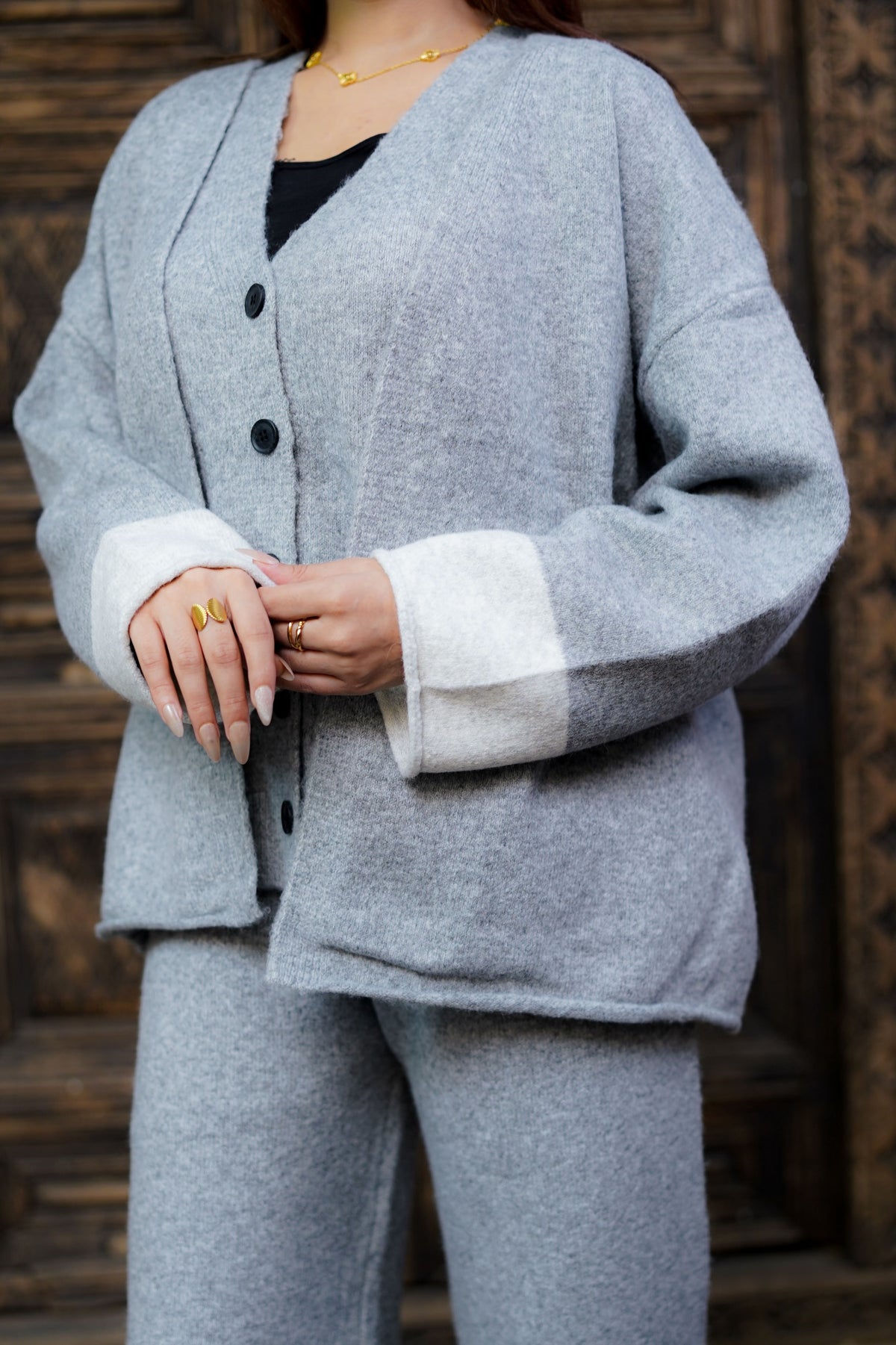 Winter Warmth Soft Knit Two-Piece - Light Grey