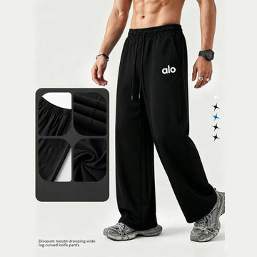 ALO Unisex Street Casual Wide Leg Sports Pants - Black